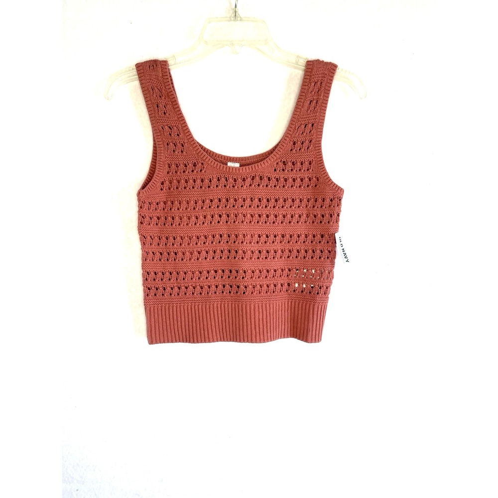 Old Navy Crochet Crop Tank Top Rust XS Layer Spring Boho Open Knit 100% Cotton